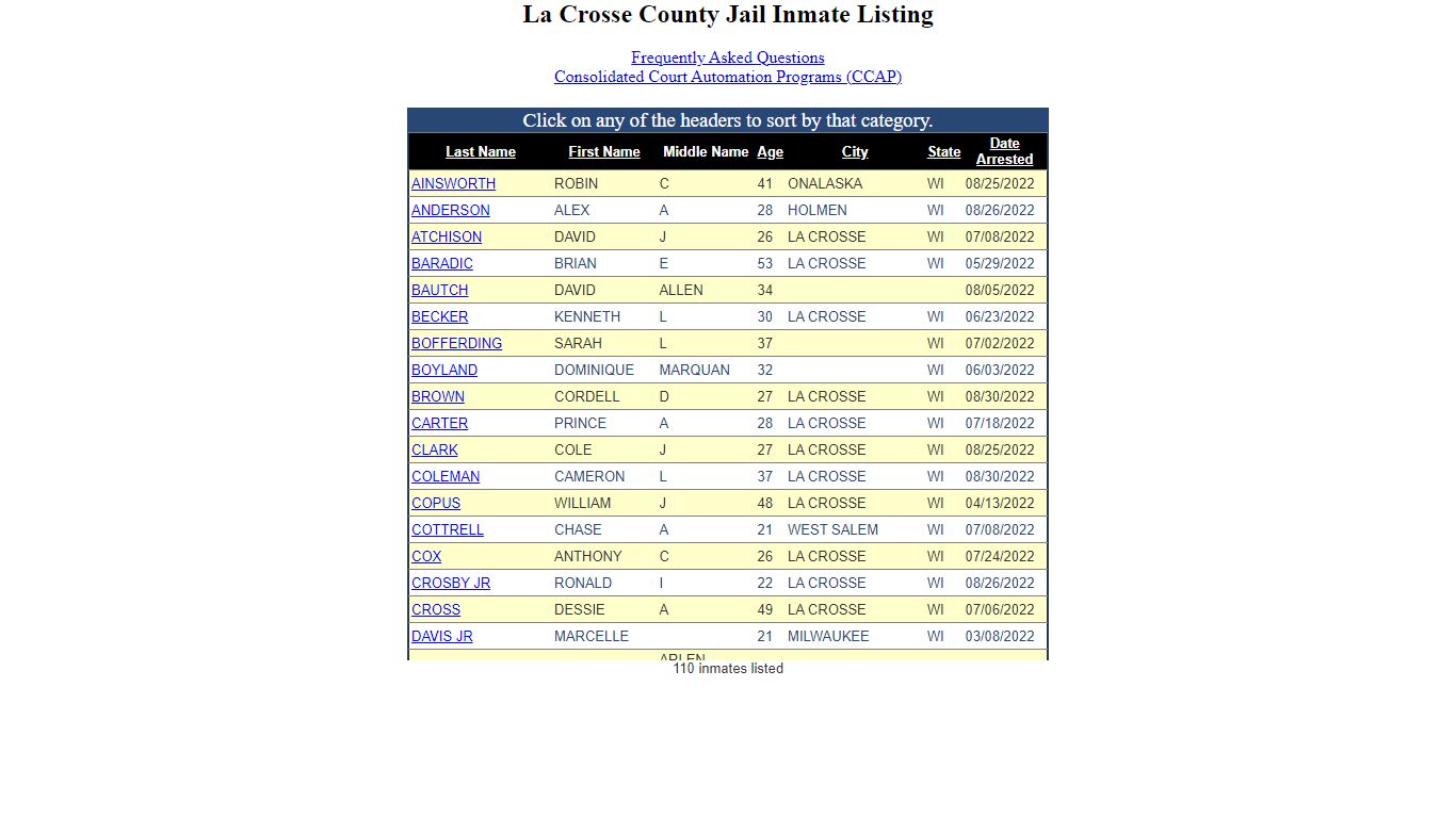 Inmate Locater-Version: 2021.9.14.0 - La Crosse County, Wisconsin